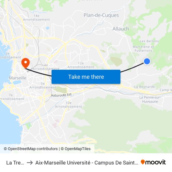 La Treille to Aix-Marseille Université - Campus De Saint-Charles map