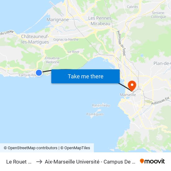 Le Rouet Plage to Aix-Marseille Université - Campus De Saint-Charles map