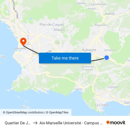 Quartier De Jouques to Aix-Marseille Université - Campus De Saint-Charles map