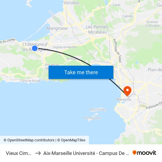Vieux Cimetière to Aix-Marseille Université - Campus De Saint-Charles map