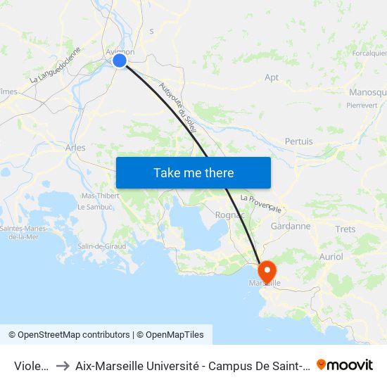 Violette to Aix-Marseille Université - Campus De Saint-Charles map