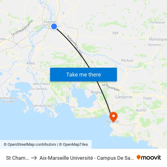 St Chamand to Aix-Marseille Université - Campus De Saint-Charles map