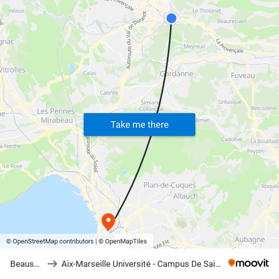 Beausoleil to Aix-Marseille Université - Campus De Saint-Charles map