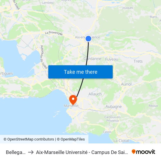 Bellegarde to Aix-Marseille Université - Campus De Saint-Charles map