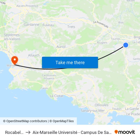 Rocabeliere to Aix-Marseille Université - Campus De Saint-Charles map