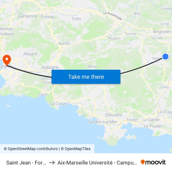 Saint Jean - Forcalqueiret to Aix-Marseille Université - Campus De Saint-Charles map