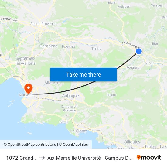 1072 Grand Rayol to Aix-Marseille Université - Campus De Saint-Charles map