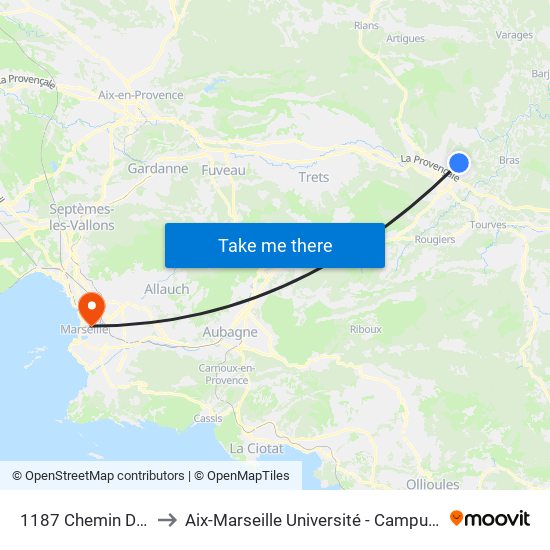 1187 Chemin De L'Auvière to Aix-Marseille Université - Campus De Saint-Charles map