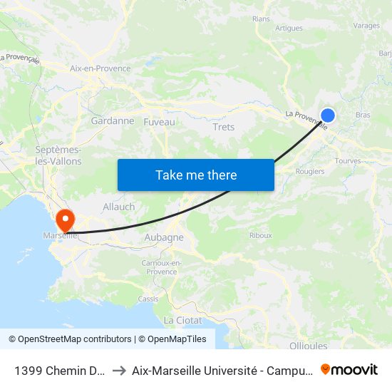 1399 Chemin De L'Auvière to Aix-Marseille Université - Campus De Saint-Charles map