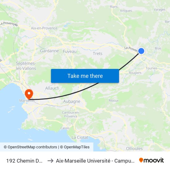 192 Chemin De L'Auvière to Aix-Marseille Université - Campus De Saint-Charles map