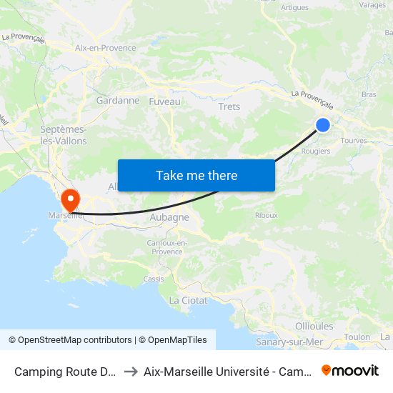 Camping Route De Mazaugues to Aix-Marseille Université - Campus De Saint-Charles map