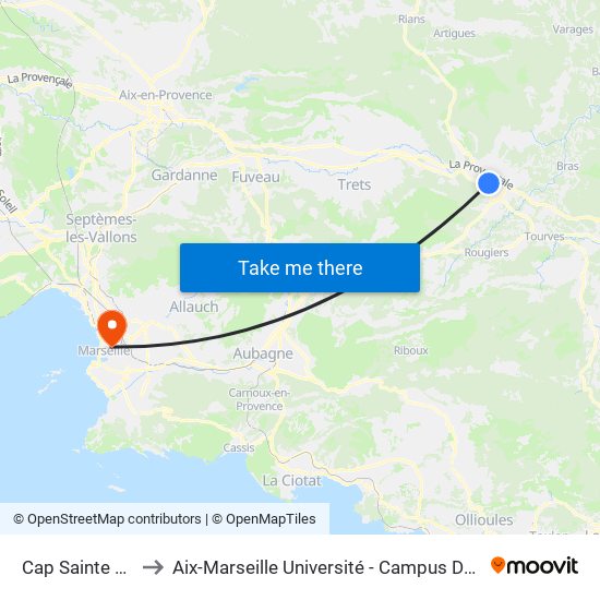 Cap Sainte Baume to Aix-Marseille Université - Campus De Saint-Charles map