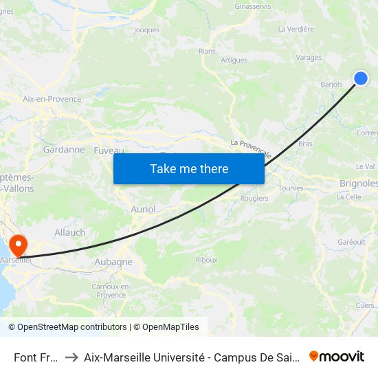 Font Freye to Aix-Marseille Université - Campus De Saint-Charles map