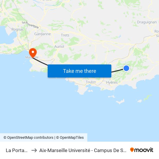 La Portaniere to Aix-Marseille Université - Campus De Saint-Charles map