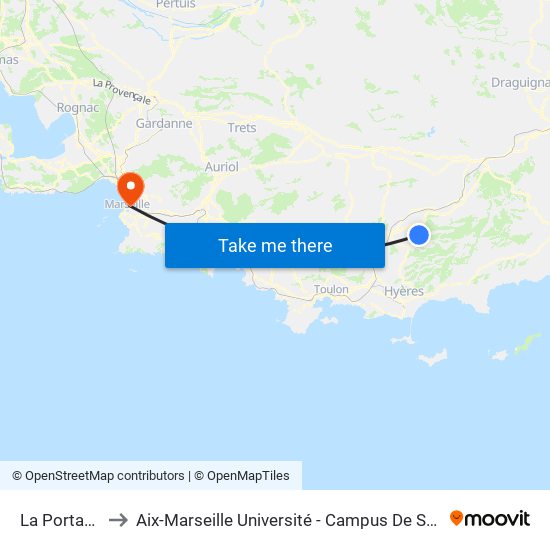 La Portaniere to Aix-Marseille Université - Campus De Saint-Charles map
