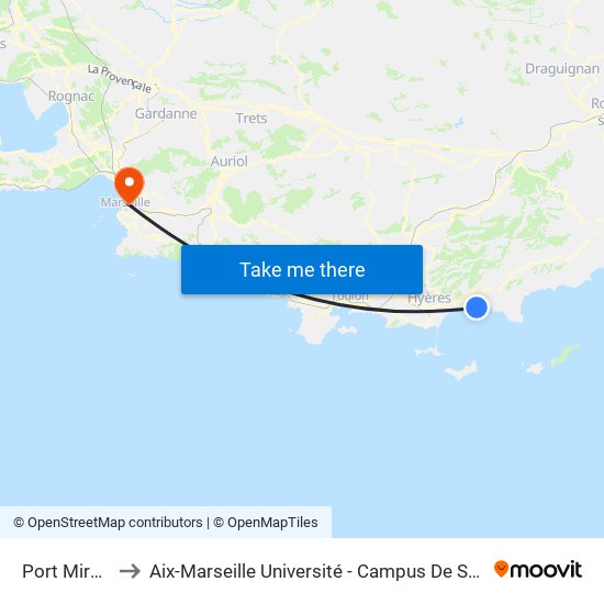 Port Miramar to Aix-Marseille Université - Campus De Saint-Charles map