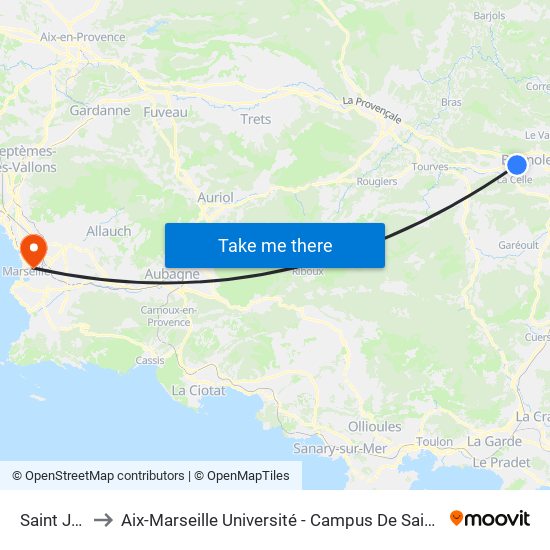 Saint Jean to Aix-Marseille Université - Campus De Saint-Charles map