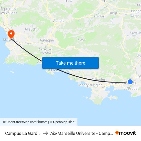 Campus La Garde/La Valette to Aix-Marseille Université - Campus De Saint-Charles map