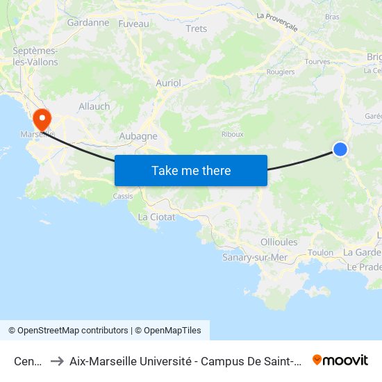 Centre to Aix-Marseille Université - Campus De Saint-Charles map