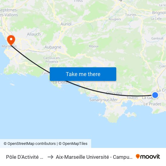 Pôle D'Activité Toulon Est to Aix-Marseille Université - Campus De Saint-Charles map