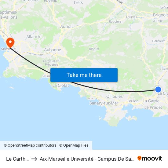Le Carthage to Aix-Marseille Université - Campus De Saint-Charles map