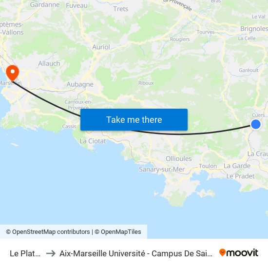 Le Platane to Aix-Marseille Université - Campus De Saint-Charles map