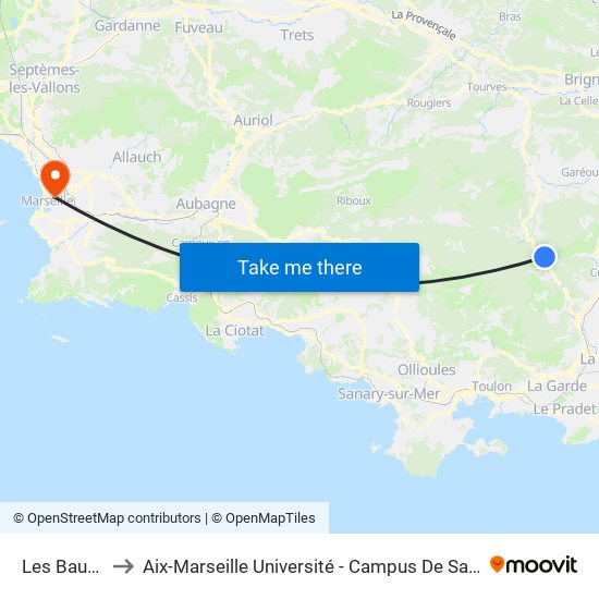 Les Baumes to Aix-Marseille Université - Campus De Saint-Charles map