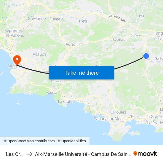 Les Craux to Aix-Marseille Université - Campus De Saint-Charles map