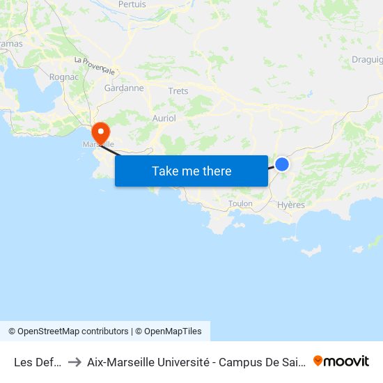 Les Defens to Aix-Marseille Université - Campus De Saint-Charles map