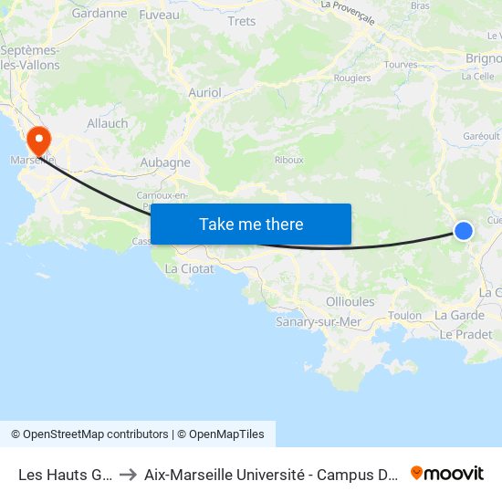 Les Hauts Guirans to Aix-Marseille Université - Campus De Saint-Charles map