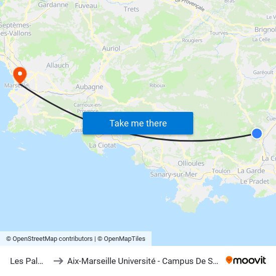 Les Palmiers to Aix-Marseille Université - Campus De Saint-Charles map