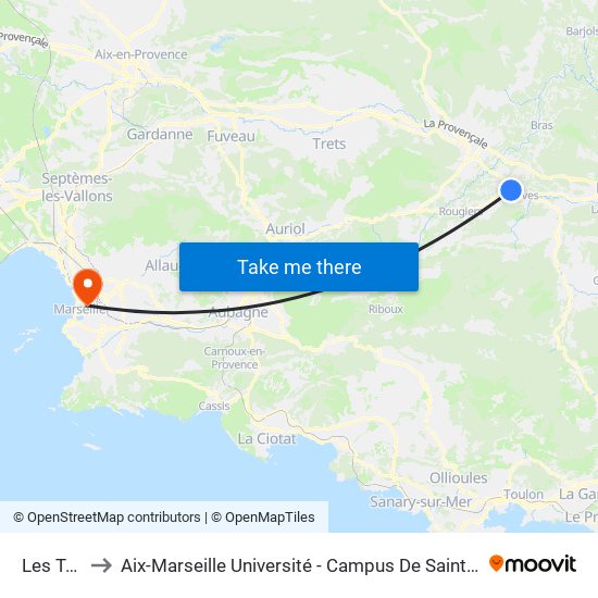 Les Tufs to Aix-Marseille Université - Campus De Saint-Charles map