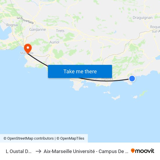 L Oustal Del Mar to Aix-Marseille Université - Campus De Saint-Charles map