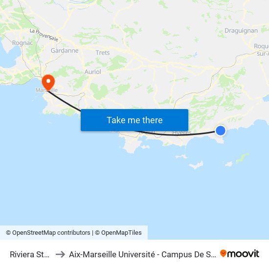 Riviera Station to Aix-Marseille Université - Campus De Saint-Charles map