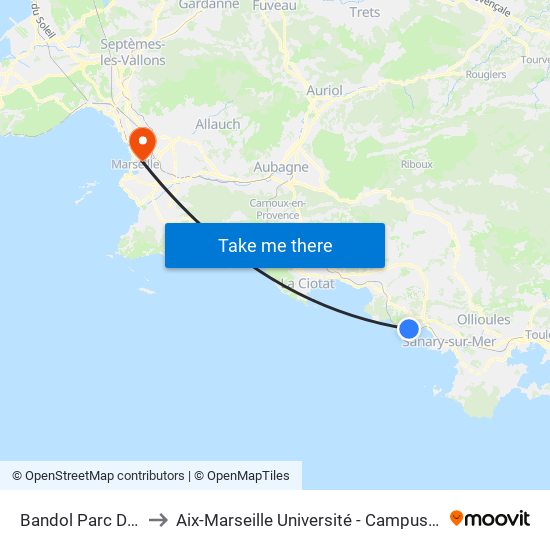 Bandol Parc Du Cannet to Aix-Marseille Université - Campus De Saint-Charles map