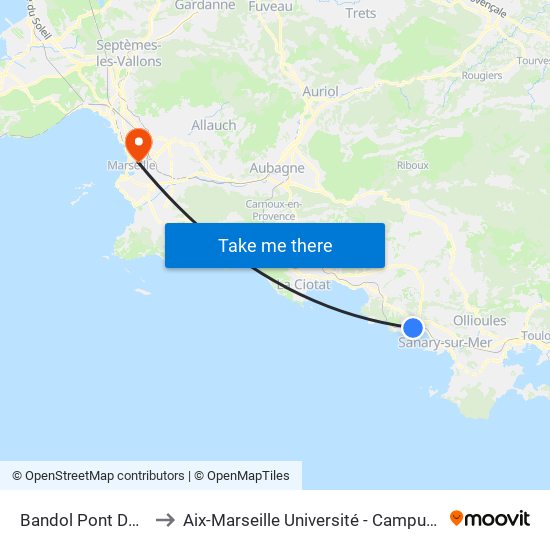Bandol Pont Des Maures to Aix-Marseille Université - Campus De Saint-Charles map