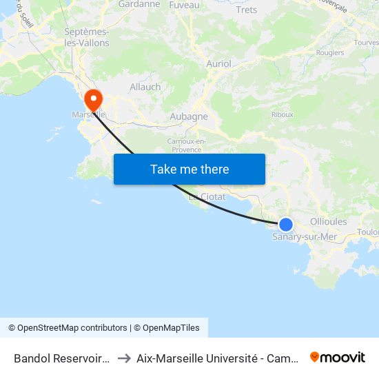 Bandol Reservoir Bois Maurin to Aix-Marseille Université - Campus De Saint-Charles map