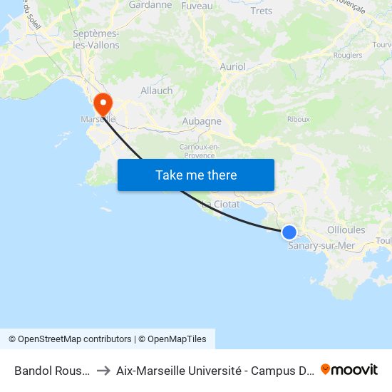Bandol Roustagnon to Aix-Marseille Université - Campus De Saint-Charles map