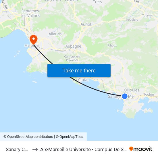 Sanary Casino to Aix-Marseille Université - Campus De Saint-Charles map