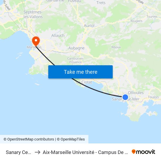 Sanary Cerisaie to Aix-Marseille Université - Campus De Saint-Charles map