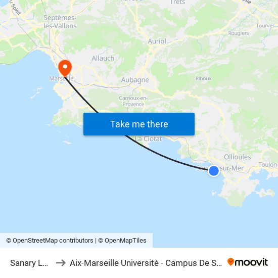 Sanary Le Nid to Aix-Marseille Université - Campus De Saint-Charles map