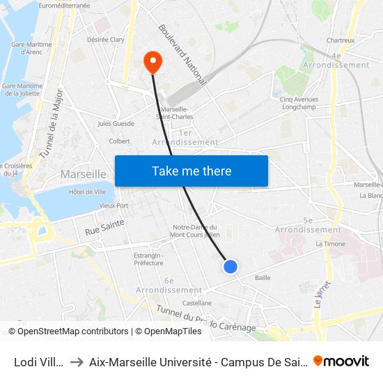 Lodi Village to Aix-Marseille Université - Campus De Saint-Charles map