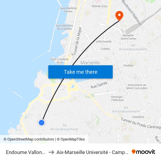 Endoume Vallon Des Auffes to Aix-Marseille Université - Campus De Saint-Charles map