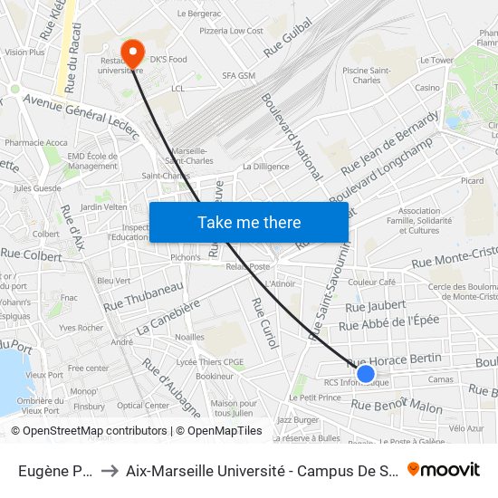 Eugène Pierre to Aix-Marseille Université - Campus De Saint-Charles map