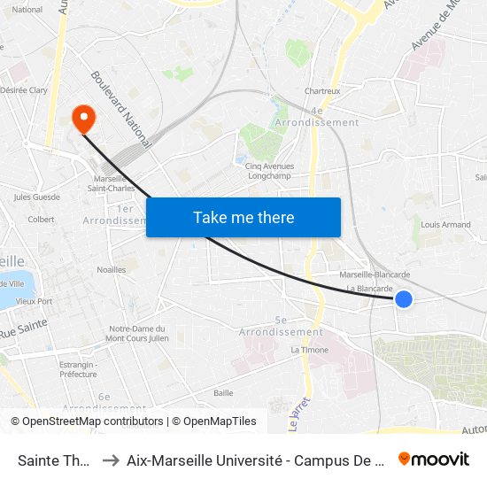 Sainte Thérèse to Aix-Marseille Université - Campus De Saint-Charles map