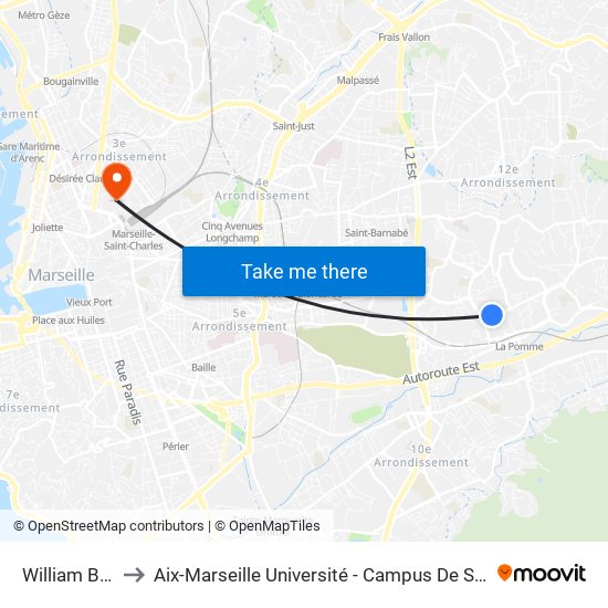 William Booth to Aix-Marseille Université - Campus De Saint-Charles map