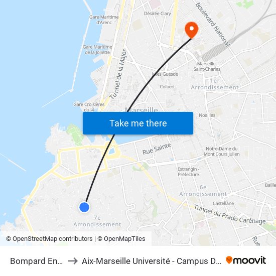 Bompard Endoume to Aix-Marseille Université - Campus De Saint-Charles map