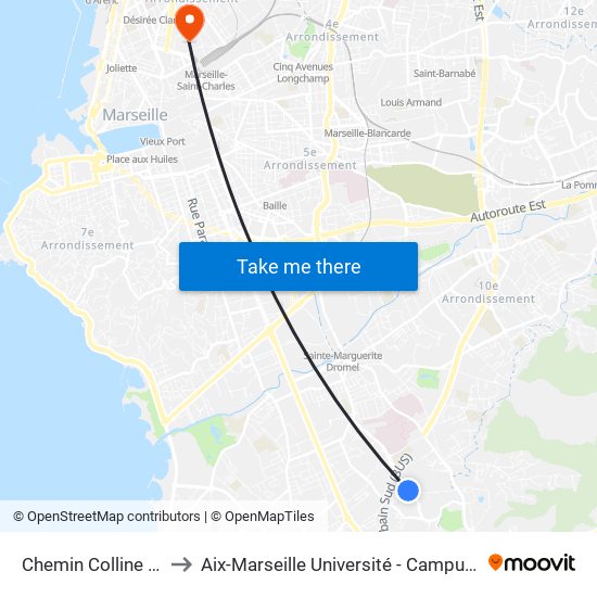 Chemin Colline St Joseph to Aix-Marseille Université - Campus De Saint-Charles map