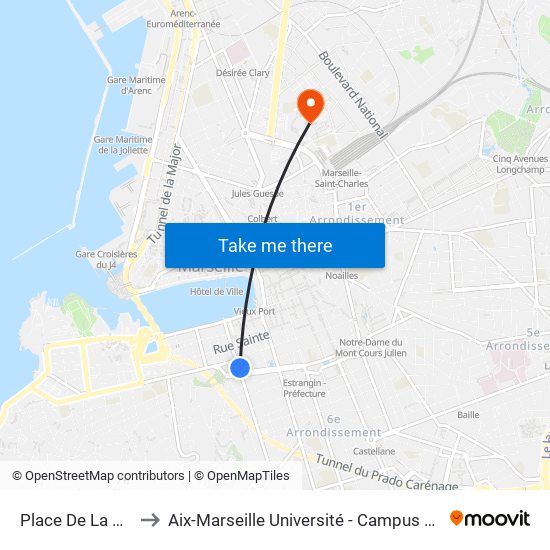 Place De La Corderie to Aix-Marseille Université - Campus De Saint-Charles map