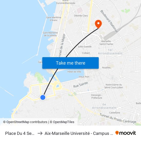 Place Du 4 Septembre to Aix-Marseille Université - Campus De Saint-Charles map